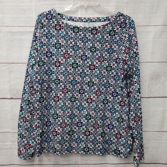 Talbots Tops - Talbots Geometric Floral Long Sleeve Tee Top Stretch Size Large Snowflakes